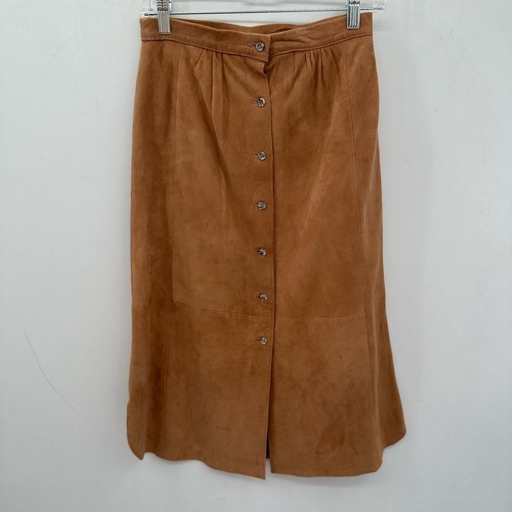 Y2K JOAN LOBER SANTA FE Suede vintage caramel button-down western casual skirt S